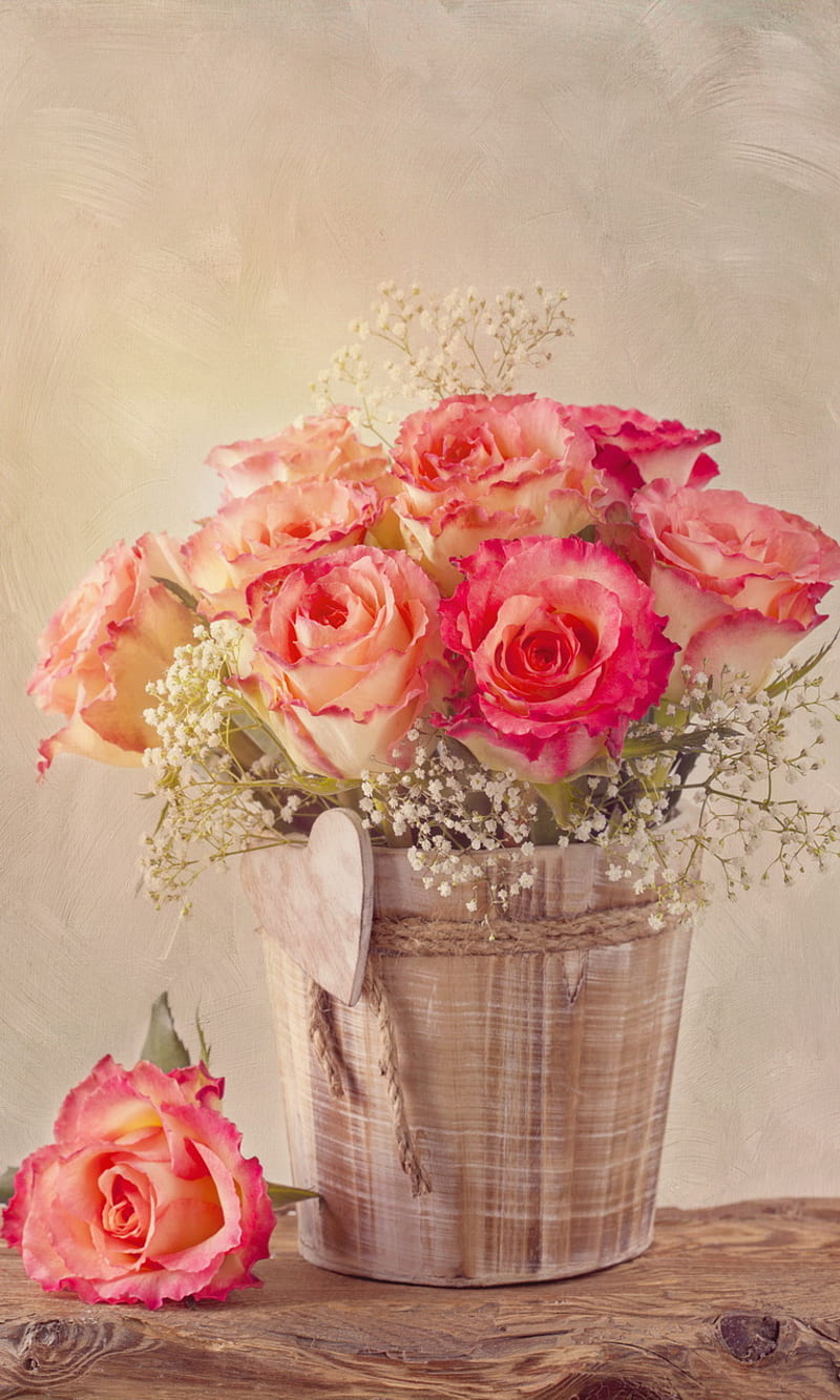 Vintage Roses, bonito, flowers, heart, love, retro, HD phone wallpaper