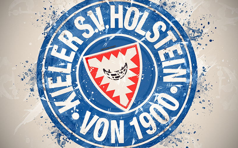 Holstein Kiel FC paint art, logo, creative, German football team, Bundesliga 2, emblem, white background, grunge style, Kiel, Germany, football, HD wallpaper