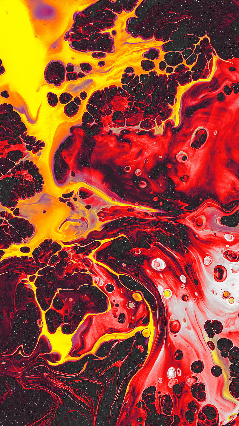 Change Your Mind, abstract, acrylic, bonito, fluid, orange, paint, red, waves, yellow, HD phone wallpaper