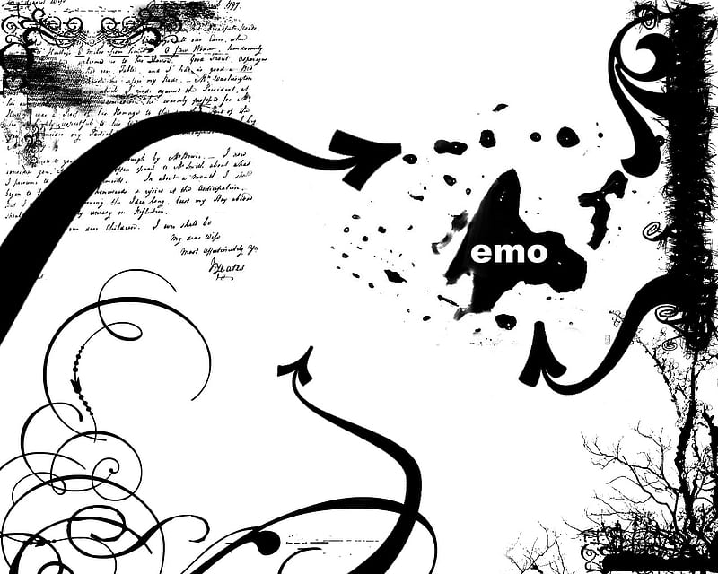 emo Poetry, emo, poetry, ink splotch, black and white, sad, arrows, HD wallpaper