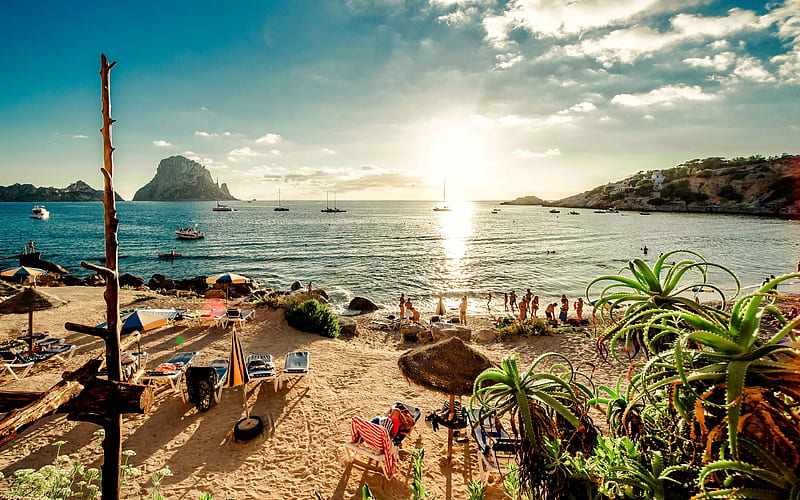 Ibiza beach, sea, summer vacation, Spain, Europe, HD wallpaper