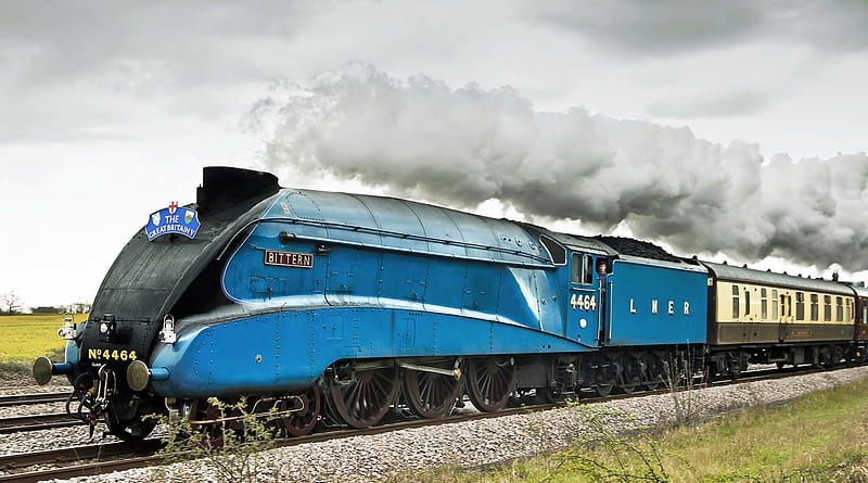 the great britain V bittern steam engine, train, engine, steam, tracks, vintage, HD wallpaper