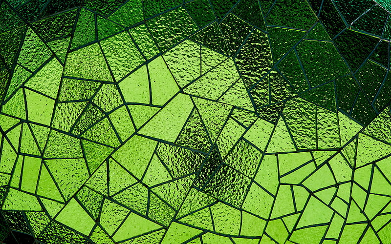 green glass mosaic, green mosaic texture, glass texture, green glass background, mosaic background, HD wallpaper