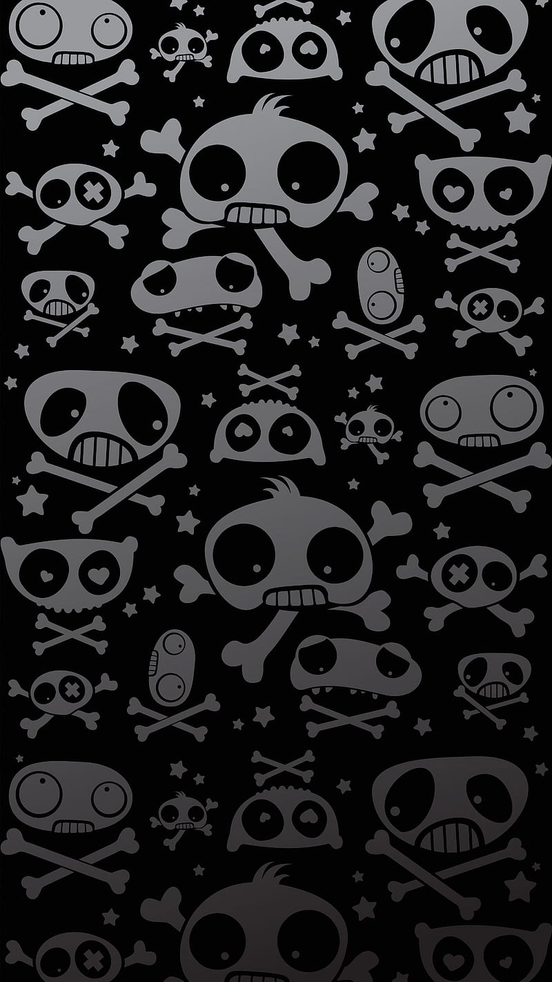 Skulls, black, cartoon, dark, punk, HD phone wallpaper