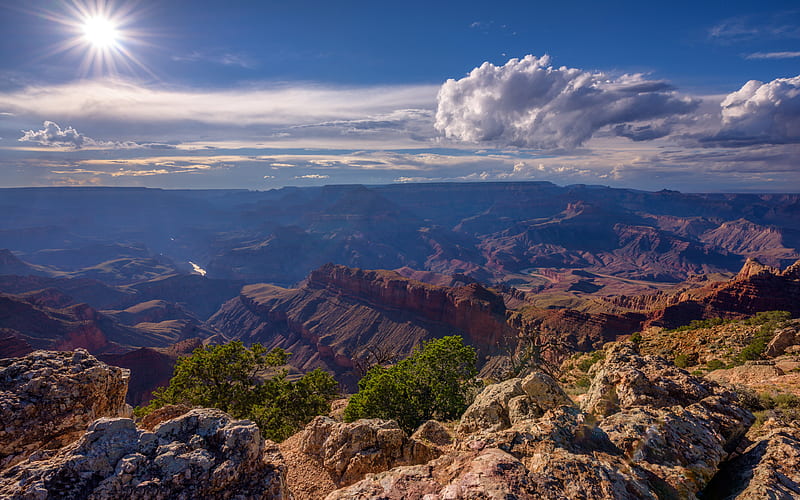 Grand Canyon, bright sun, desert, summer, mountains, USA, America, beautiful nature, american landmarks, HD wallpaper