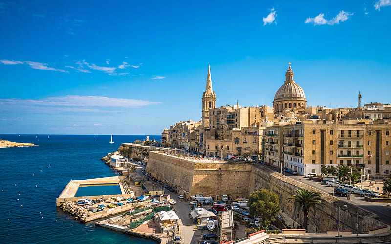 Valletta, capital of Malta, Grand Harbour, old architecture, summer, Mediterranean Sea, port, seascape, Malta, HD wallpaper