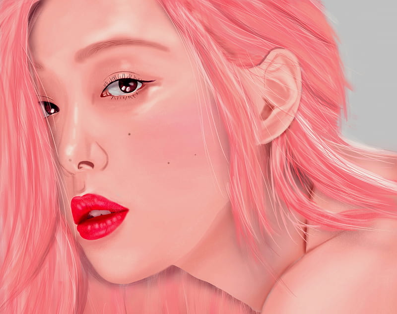 Sulli Choi, fantasy, luminos, thanh hoang tong, girl, face, portrait, pink, HD wallpaper