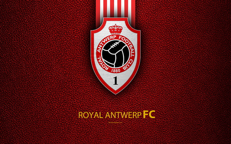 Royal Antwerp FC Belgian Football Club, logo, Jupiler Pro League, leather texture, Antwerp, Belgium, Belgian First Division A, football, HD wallpaper