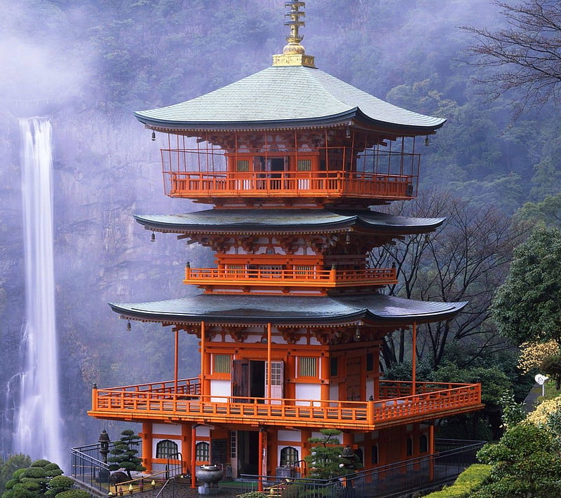 Japanese Temple, colorful, landscape, oriental, retreat, spiritual, worship, HD wallpaper