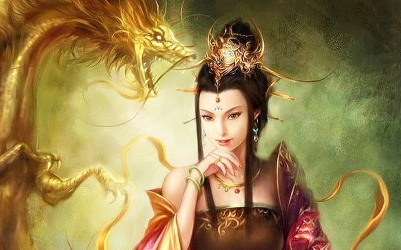 Chinese Dragon Princess, dragon, chines, arts, young, fantasy, princess, HD wallpaper