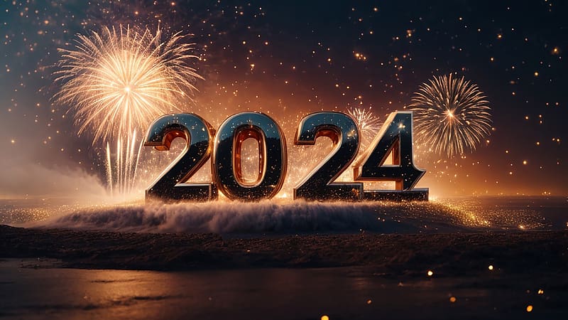Happy New Year!, craciun, new year, night, fireworks, christmas, 2024, card, HD wallpaper