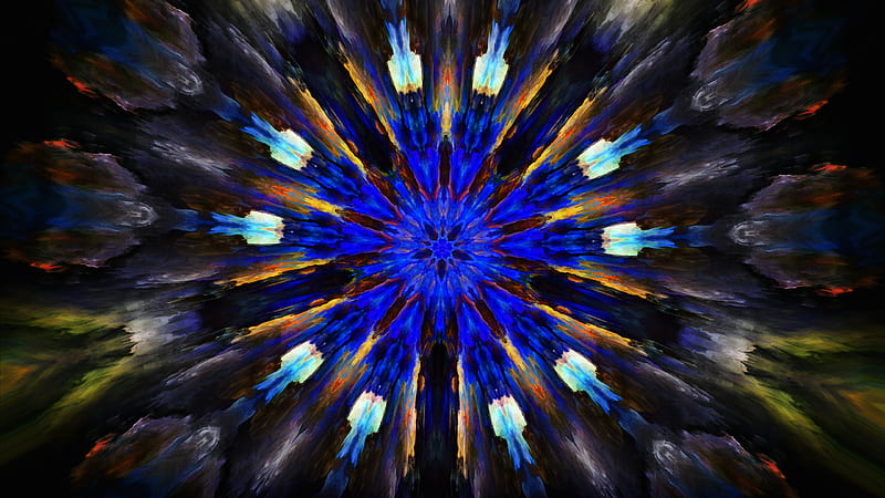 Artistic Blue Colors Digital Art Kaleidoscope Abstract, HD wallpaper