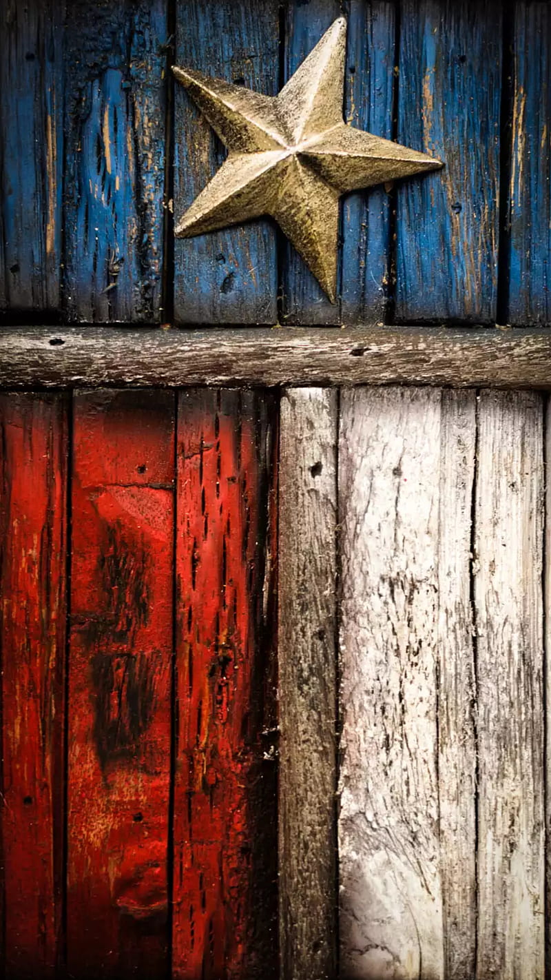 Star, wood, texture, blue, red, white, HD phone wallpaper