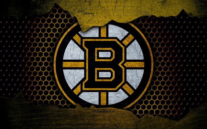 Boston Bruins logo, NHL, hockey, Eastern Conference, USA, grunge, metal texture, Atlantic Division, HD wallpaper