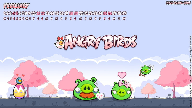 February-Angry bird the whole of 2012 Calendar, HD wallpaper