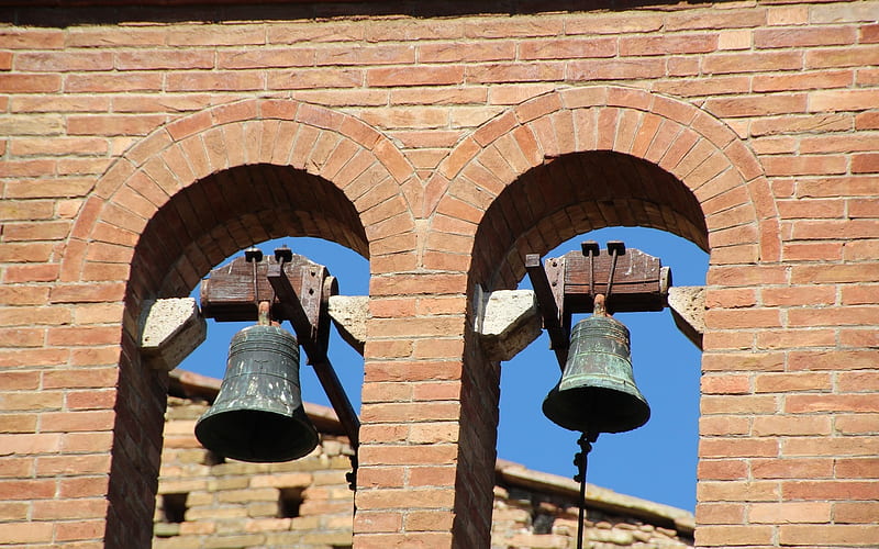 Bells in Tower, church, belfry, bells, tower, HD wallpaper