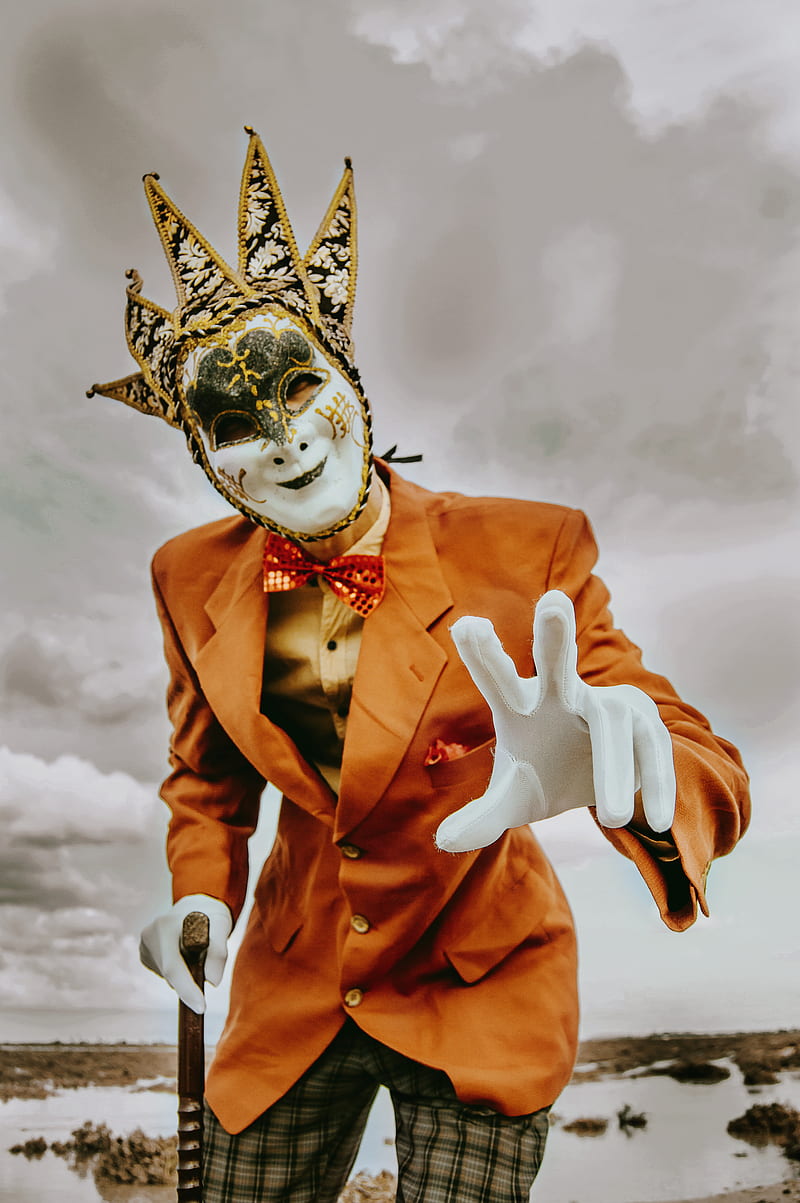man, mask, costume, carnival, holiday, HD phone wallpaper