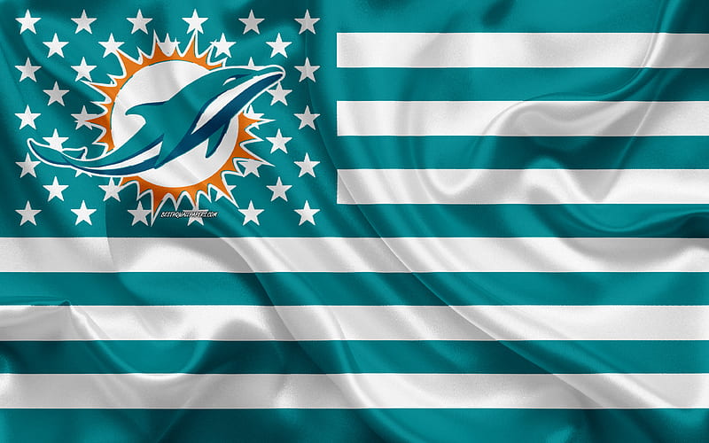 Miami Dolphins, American football team, creative American flag, turquoise white flag, NFL, Miami, Florida, USA, logo, emblem, silk flag, National Football League, American football, HD wallpaper