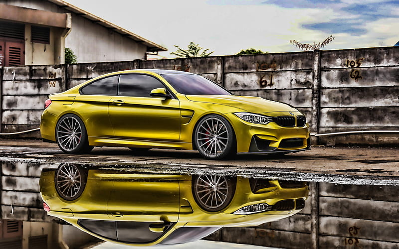 Golden BMW M4 R, tuning, F82, 2019 cars, M Performance, bmw f82, BMW M4, golden M4, german cars, BMW, HD wallpaper