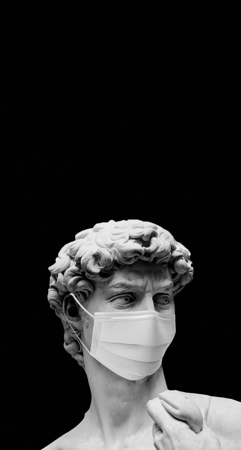 Statue With Mask, 2020, black, greek, griegas, griegos, iphone, mask, statue, HD phone wallpaper