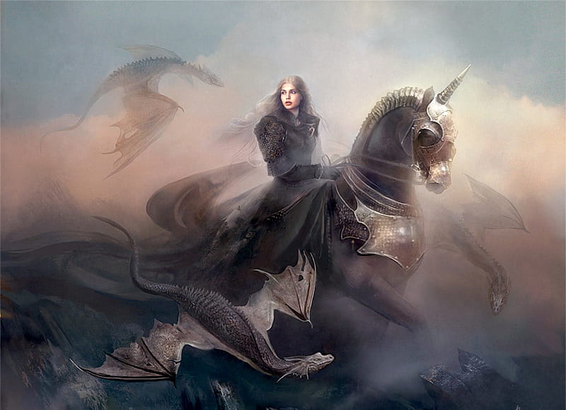 Victoire, art, luminos, game of thrones, mother, horse, dragon, fantasy, girl, bente schlick, daenerys targaryen, princess, HD wallpaper