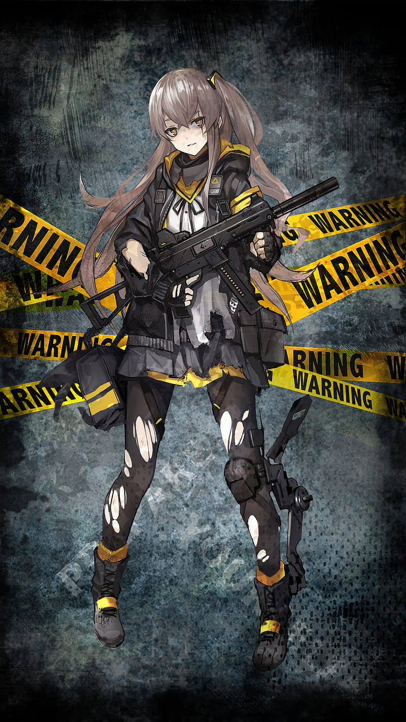 Anime Girl Gun, darkdgit, warning, HD phone wallpaper