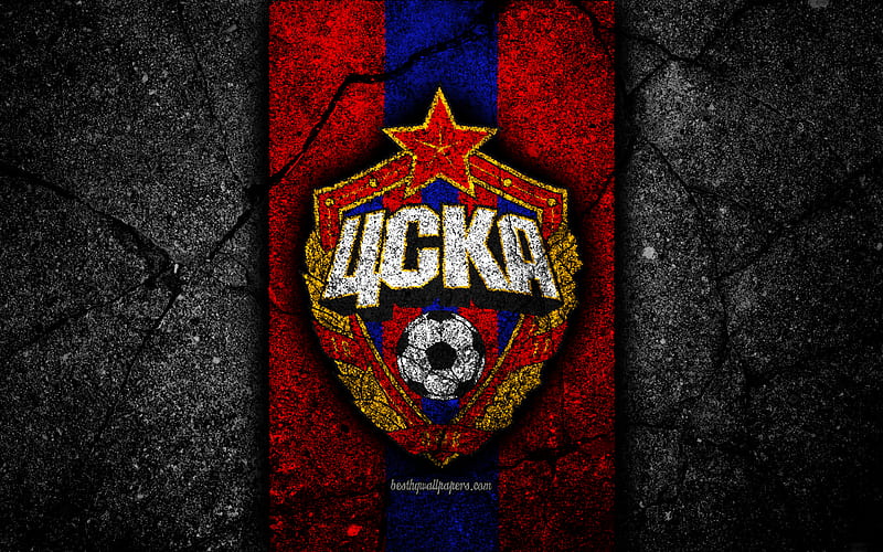 CSKA Moscow FC logo, Russian Premier League, black stone, football club, Russia, CSKA Moscow, asphalt texture, soccer, football, FC CSKA Moscow, HD wallpaper