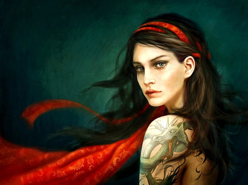 Beautiful female body with tribal dragon tattoo Stock Photo | Adobe Stock