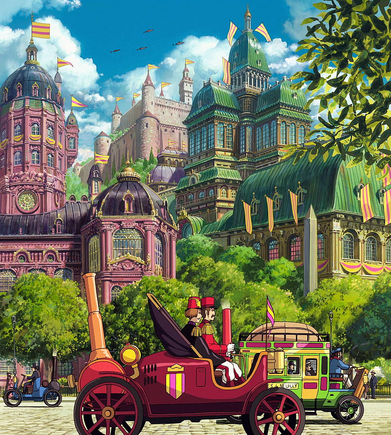 Studio Ghibli, anime, city, vehicle, HD phone wallpaper
