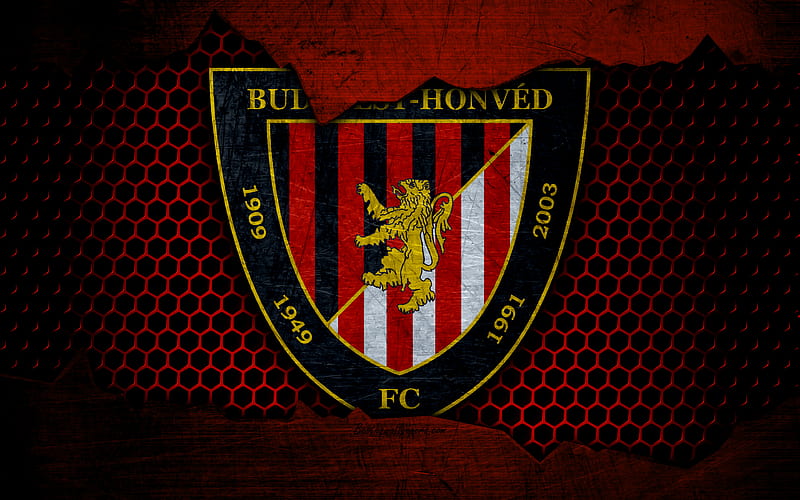 Honved logo, NB I, Hungarian Liga, soccer, football club, Hungary, grunge, metal texture, Honved FC, HD wallpaper