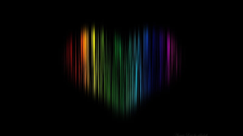 Atomic Love, forma, multicolor, black background, graphic, heart, lines, vector, HD wallpaper