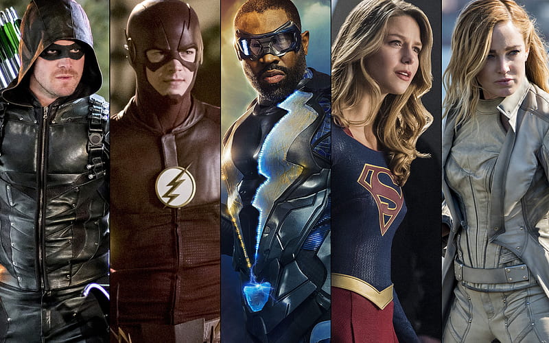 Green Arrow, Flash, Black Lightning, Supergirl, 2018 movie, superheroes, collage, HD wallpaper