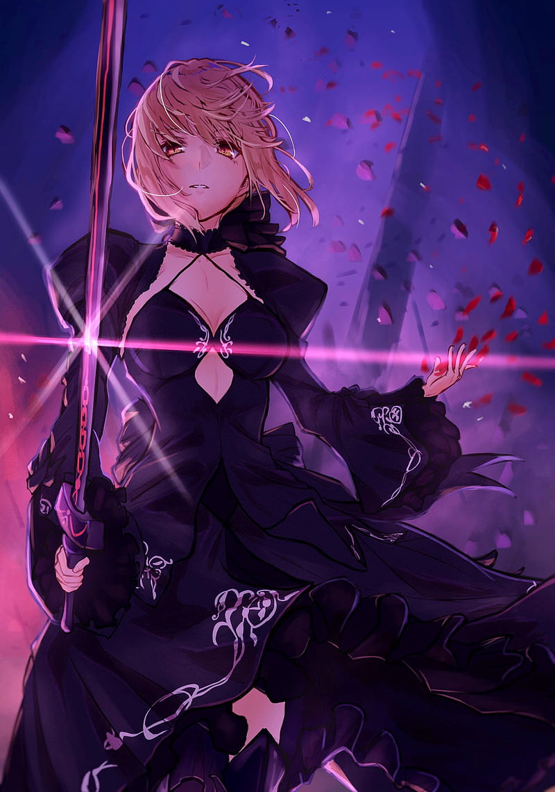 Fate Series, Fate/Stay Night, fate/stay night: heaven's feel, anime girls, blonde, black dress, fantasy weapon, Saber Alter, Arturia Pendragon, HD phone wallpaper