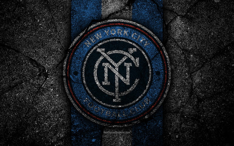 New York City FC, MLS, asphalt texture, Eastern Conference, black stone, football club, USA, New York City, soccer, logo, FC New York City, HD wallpaper