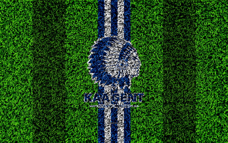 KAA Gent Belgian football club, football pitch, logo, white blue lines, Jupiler League, grass texture, Ghent, Belgium, Belgian First Division A, Gent fc, HD wallpaper