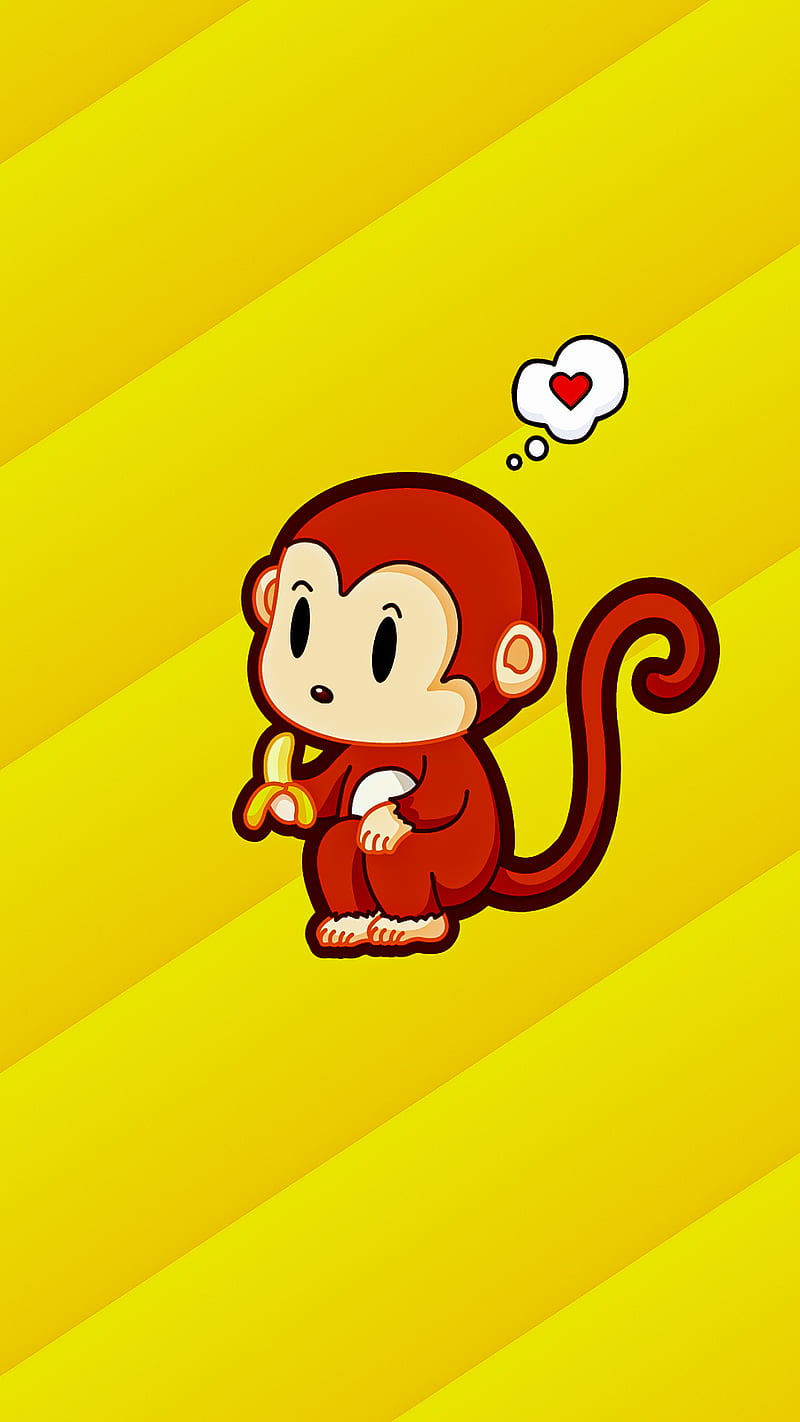 Banana monkey, yellow, chango, cute, dibujo, mono, platano, pretty, yellow, HD phone wallpaper