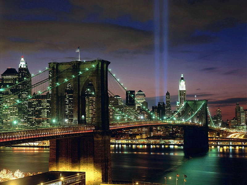 WTC Tribute in Lights, new york, cityscapes, nature, evening, lights, HD wallpaper