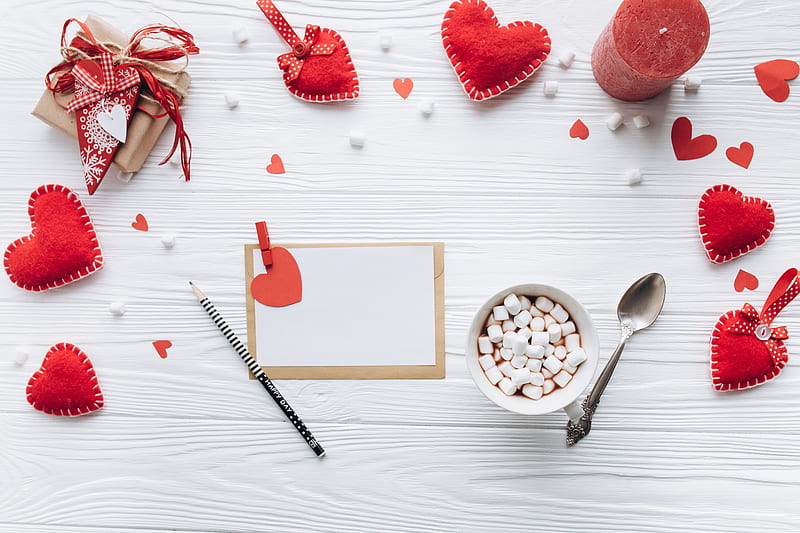 Holiday, Valentine's Day, Cup, Gift, Heart, Hot Chocolate, Love, Romantic, Still Life, HD wallpaper