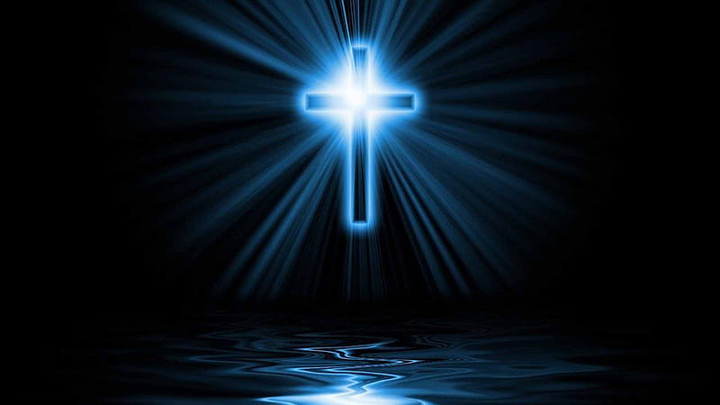 Cross Glare Blue Light Reflection On Water Christian, HD wallpaper