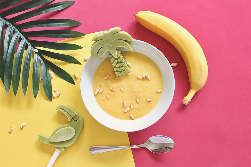oatmeal on white bowl beside yellow banana, HD wallpaper