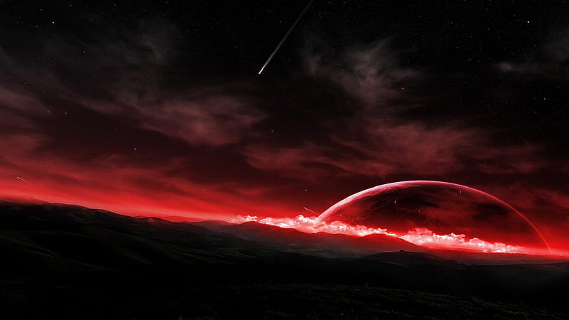 Shooting Stars in Red Space, red, shooting, stars, space, sky, HD wallpaper