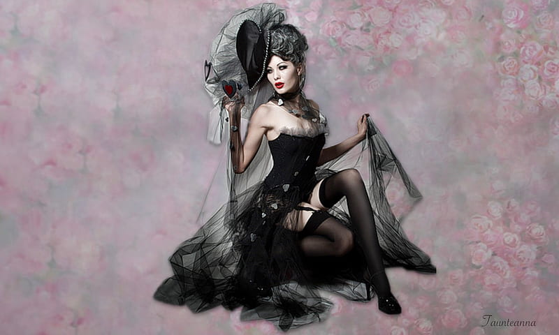 Vintage Lady in Black, lovely, Vintage, black dress, lace, feminine, lovely lady, digital work, lady, HD wallpaper