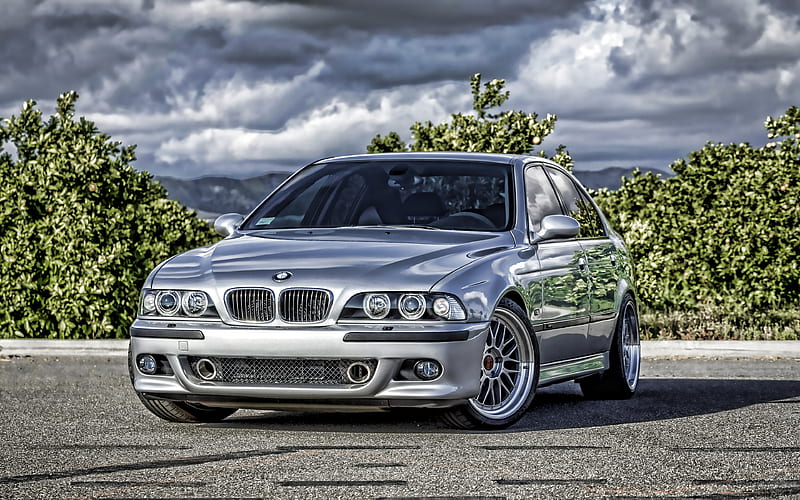 BMW E39, parking tuning, BMW 5-series, german cars, BMW M5, silver e39, BMW , R, BMW, HD wallpaper
