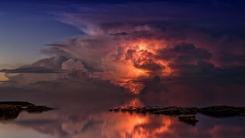 Thunderstorm In Ocean , thunderstorm, ocean, nature, HD wallpaper