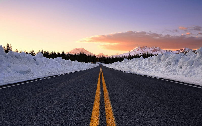 winter road, cool, nature, sunset, fun, winter, HD wallpaper