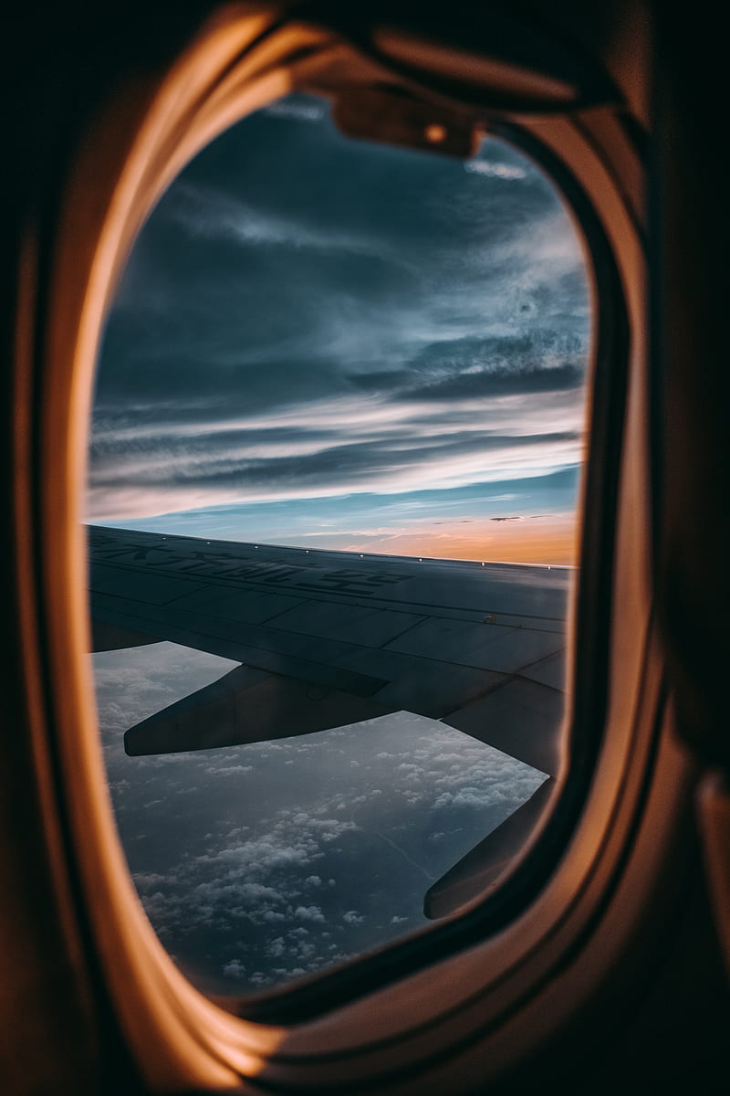 porthole, window, wing, plane, view, height, HD phone wallpaper