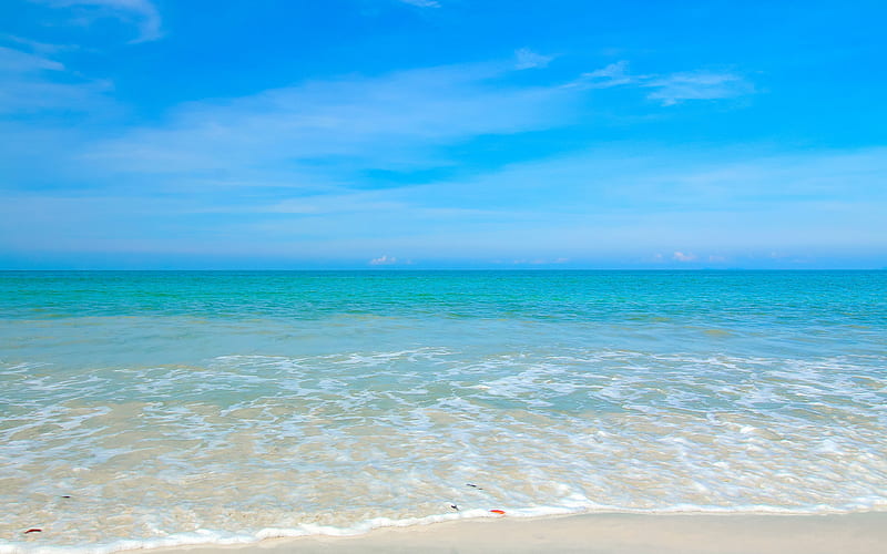 seascape, summer, beach, sand, sea, tropical island, HD wallpaper