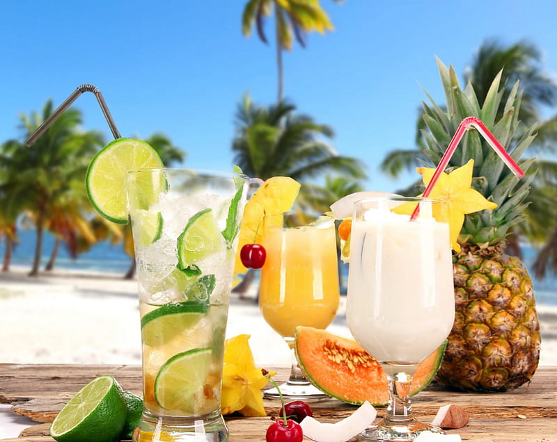 Summertime Cocktails, fruit, exotic, food, fresh, fruits, drinks, summer, drink, HD wallpaper