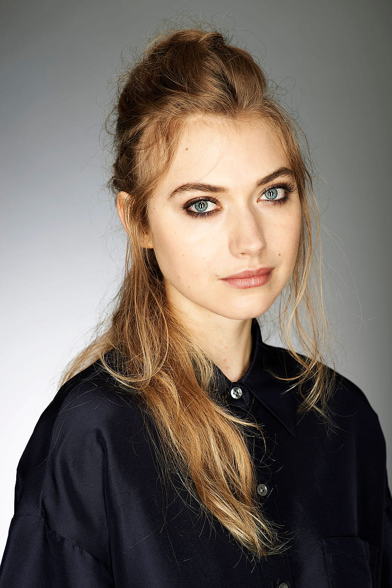 Imogen Poots, celebrity, simple background, blonde, blue eyes, looking at viewer, HD phone wallpaper