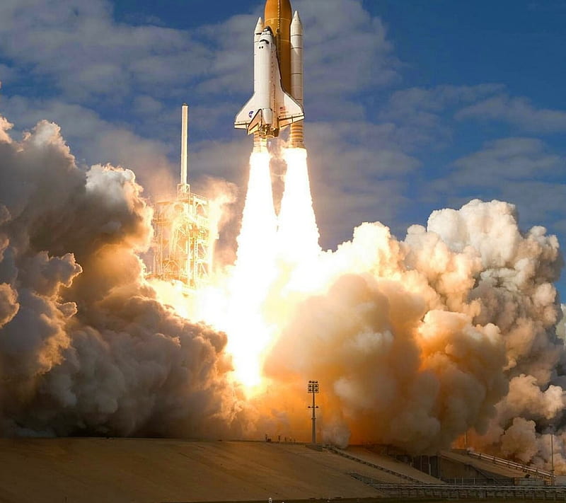 Space Shuttle Atlantis, fire, cloud, space, spacerocket, ignition, atlantis, shuttle, HD wallpaper